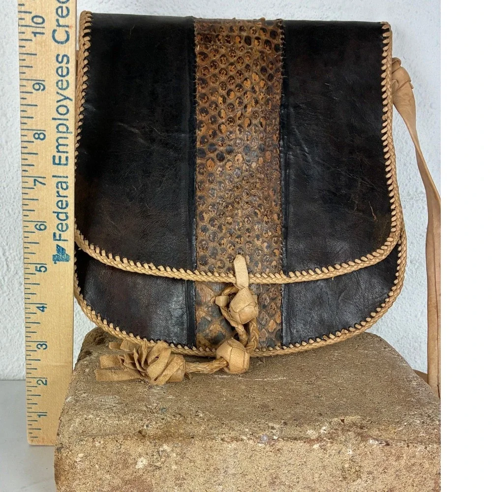 Unbranded Brown Snakeskin Leather Crossbody - Small - Boho Western Handmade